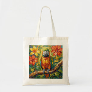 Mooi Kleurrijk Impasto Papegaai en Tropische Bloem Tote Bag