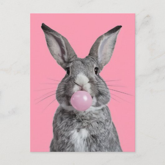 Mooi Konijn Kauwen Roze Bubble Gum Briefkaart (Voorkant)