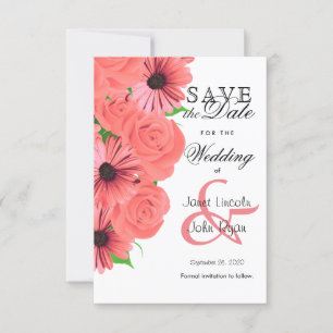 Mooi koraal Roos & Daisy - Save the Date