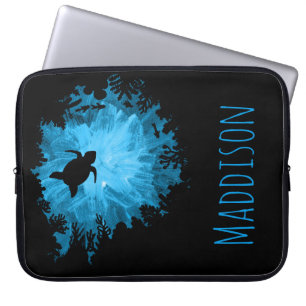 Mooi koraalrif schildpad zwart blauw laptop sleeve
