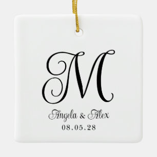 Mooi Krullend Trouw Monogram Foto Keramisch Ornament