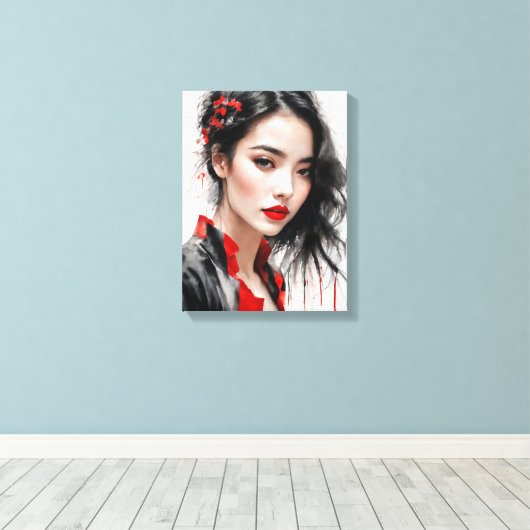 Mooi Lady Ink Portret Canvas Afdruk (Insitu (Houten vloer))