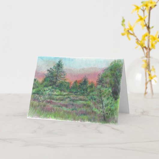 Mooi landschap Kunst Trees roze Dank je Kaart (Gele Bloem)