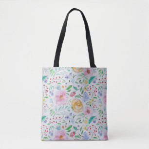 Mooi licht waterverf bloemen en knoppen patroon draagtas