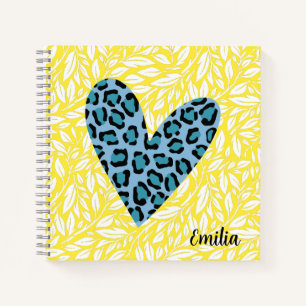 Mooi luipaard hart met monogram Blauw Geel leuk Notitieboek