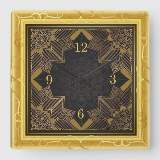 Mooi mandala goud vierkante klok (Voorkant)