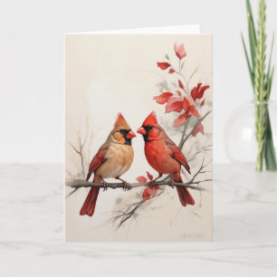 Mooi Mannelijk Vrouw Rode Kardinalen Schilderij Bl Kaart