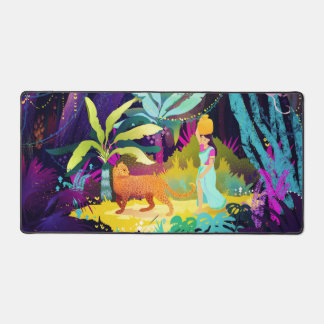 Mooi meisje en een luipaard bureaumat