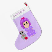 Mooi meisje en kat grote kerstsok (Achterkant (Hangend))