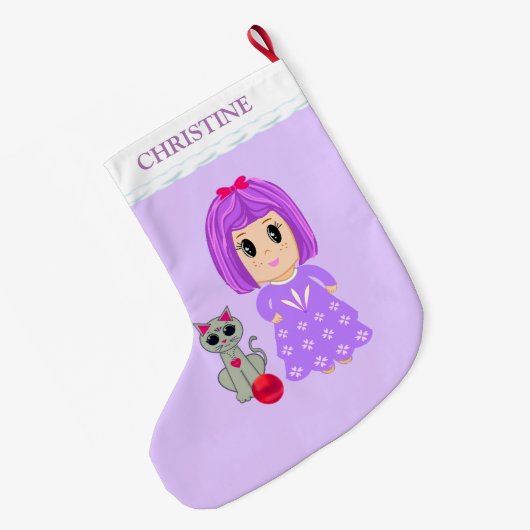 Mooi meisje en kat grote kerstsok (Achterkant (Hangend))