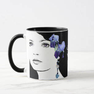 Mooi meisje gezicht blauw iris floral mode glam mok