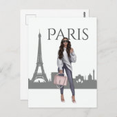 Mooi meisje in Parijs met Briefkaart Eiffeltoren (Voorkant / Achterkant)