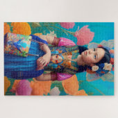 Mooi meisje met handtas en sjaal legpuzzel (Horizontaal)