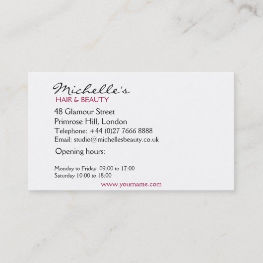 Mooi meisje met het golvende Pictogram van de Visitekaartje (Achterkant)