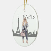 Mooi meisje met kerstmis in Parijs Keramisch Ornament (Links)