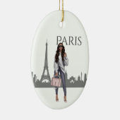 Mooi meisje met kerstmis in Parijs Keramisch Ornament (Rechts)