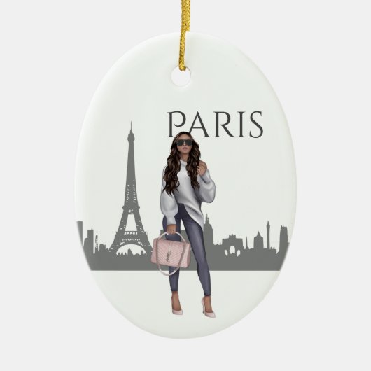 Mooi meisje met kerstmis in Parijs Keramisch Ornament (Voorkant)