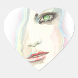 Mooi Meisje Modern Kunst Watercolor Portret Fantas Hart Sticker