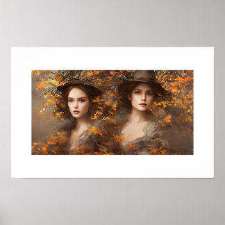 Mooi meisje omringd door bladeren poster