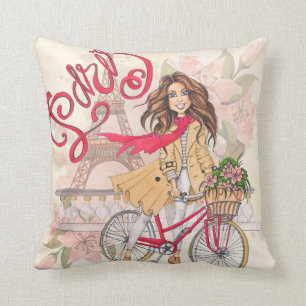 Mooi meisje op een fiets in Parijs Kussen