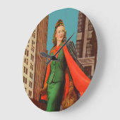 mooi meisje uit de jaren 40 in de stad grote klok (Hoek)