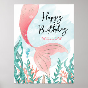 Mooi Mermaid Meisje Verjaardag Poster Teken