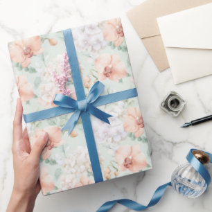 Mooi Mint Peach Orchidee Bloemen Verjaardag Cadeaupapier