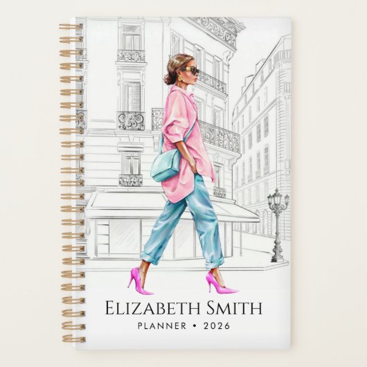 Mooi mode vrouw loopt planner (Voorkant)