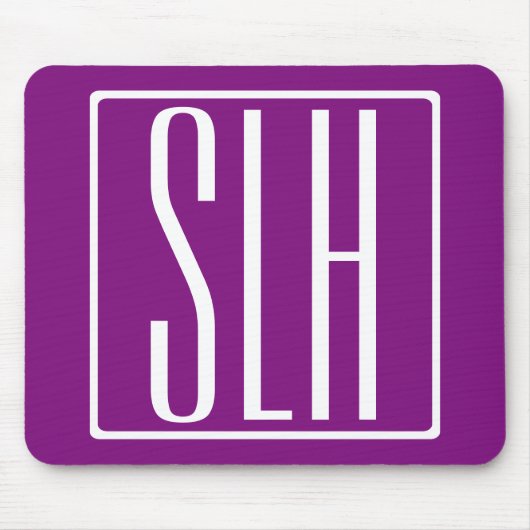 Mooi modern 3 initiaal monogram | Wit & Paars Muismat (Voorkant)