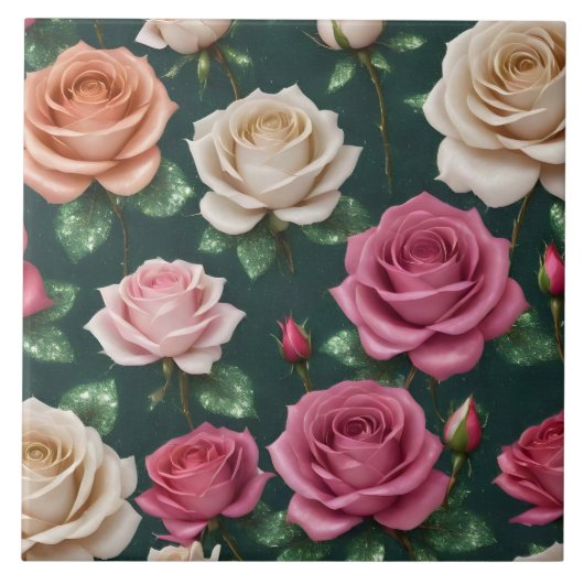 Mooi modern linnen Rozen Collectie Tegeltje (Voorkant)