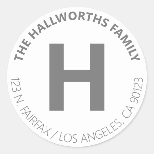 Mooi modern wit & grijs retouradres ronde sticker (Voorkant)