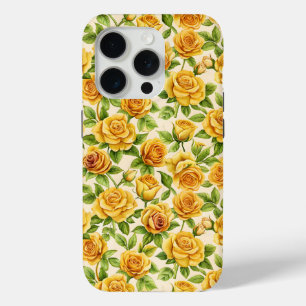 Mooi naadloos patroon van gele rozen iPhone 15 pro case