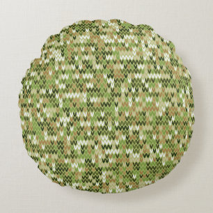 Mooi oma gebreid patroon in groene olijf kleur rond kussen