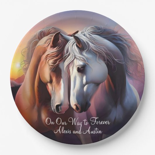 Mooi Paar Paarden Forever Jubileum Papieren Bordje (Voorkant)