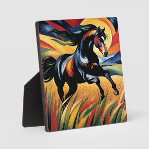 Mooi Paard Galloping in een Tarweveld Fotoplaat