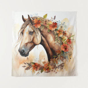 Mooi Paard met Bloemen Waterverf Wandkleed