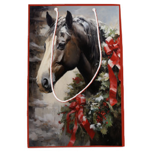 Mooi Paard met Winter Krans Kerstmis Medium Cadeauzakje