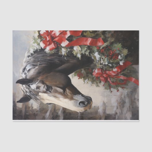 Mooi Paard met Winter Krans Kerstmis Tissuepapier (Voorkant)