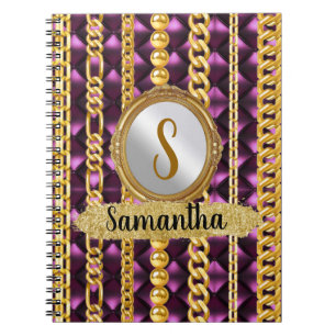 Mooi Paars Velvet Gold Monogram Elegant Chic Notitieboek