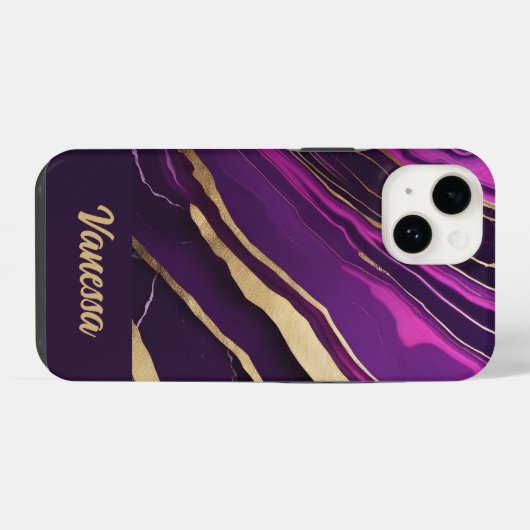 Mooi Paarse en gouden marmeren ontwerp iPhone Hoesje (Achterkant horizontaal)