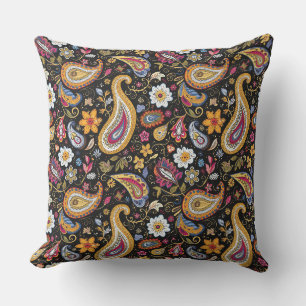 Mooi Paisley Patroon Zwart Kleurrijk Buitenkussen
