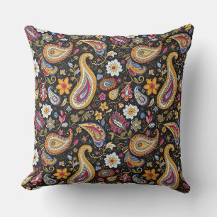 Mooi Paisley Patroon Zwart Kleurrijk Buitenkussen