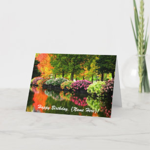 Mooi park Herfst bomen Kleurrijke bloemen vijver Kaart