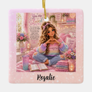 Mooi pastel roze regenboog christelijke meisjesbij keramisch ornament