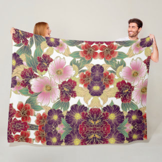 Mooi patroon met bloemenelement groen roze fleece deken