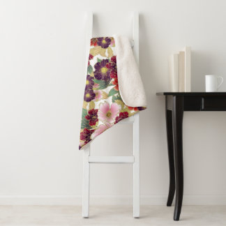 Mooi patroon met bloemenelement groen roze sherpa deken