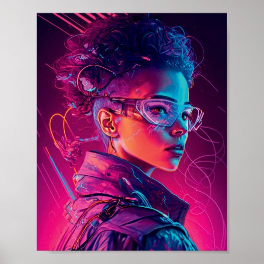 Mooi portret van Cyber Girl Synthwave Cool Women Poster (Voorkant)