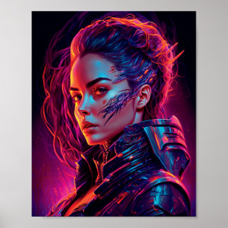 Mooi portret van Cyber Girl Synthwave Cool Women Poster