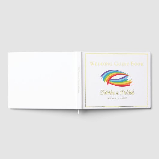 Mooi Regenboog Bruiloft Gouden Folie Script Gastenboek (Volledig)