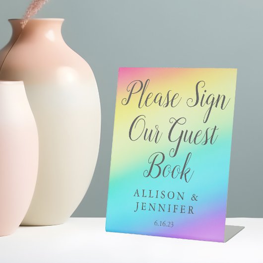 Mooi regenboog-huwelijk verloop gastboek reclamebord met voetstuk